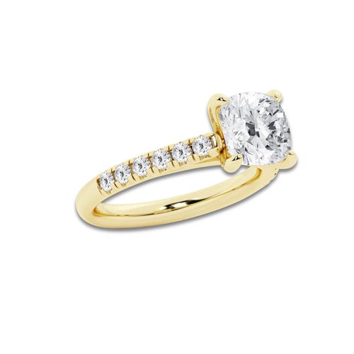 2.90 ctw Cushion Lab-Grown Diamond Pave Engagement Ring in 14K Yellow Gold for Women | E Color, VS1 Clarity, IGI Certified 2.50 ct Center Diamond