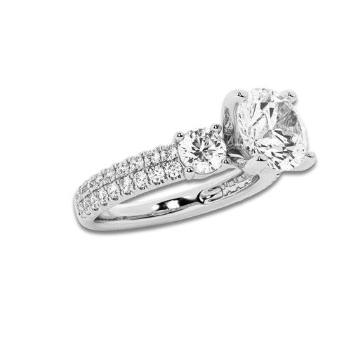 2.25 ctw Round Lab-Grown Diamond Three Stone Double Row Engagement Ring in Platinum for Women | E Color, VS1 Clarity, IGI Certified 1.50 ct Center Diamond
