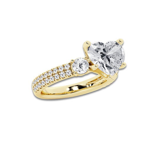 4.46 ctw Heart Lab-Grown Diamond Three Stone Double Row Engagement Ring in 14K Yellow Gold for Women | E Color, VS1 Clarity, IGI Certified 3.50 ct Center Diamond
