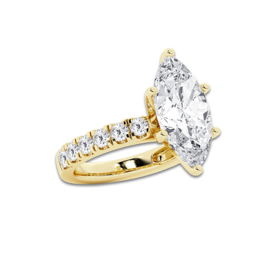9.00 ctw Marquise Lab-Grown Diamond Split-Prong Set Side Stone Engagement Ring in 14K Yellow Gold for Women | Colorless E, VS1 Clarity, IGI Certified 8.00 ct Center Diamond