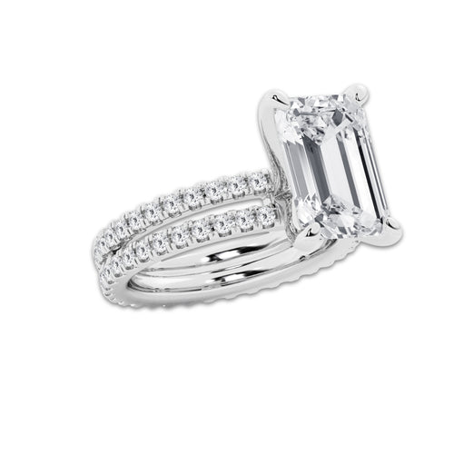 7.22 ctw Emerald Lab-Grown Diamond Double Row Diamond Engagement Ring in 14K White Gold for Women | Colorless D, VVS1 Clarity, IGI Certified 6.00 ct Center Diamond