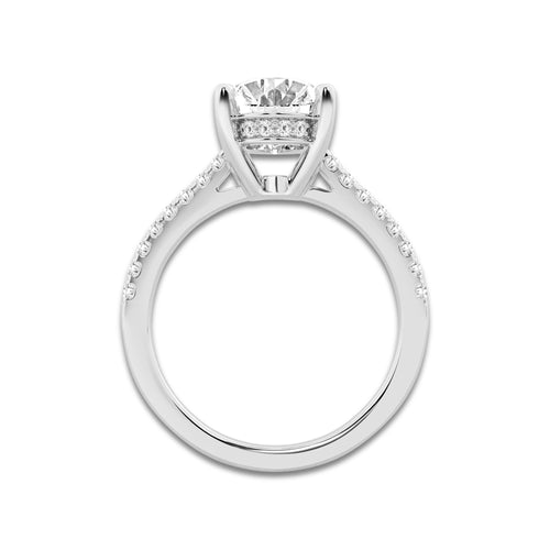 2.75 ctw Oval Lab-Grown Diamond Hidden Halo Side Stone Engagement Ring in 18K White Gold for Women | Colorless D, VVS1 Clarity, IGI Certified 2.50 ct Center Diamond