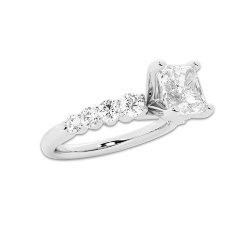 2.04 Ct Asscher Lab-Grown Diamond Half Eternity Engagement Ring in 14K White Gold for Female, Colorless (E), VS1 Clarity | IGI Certified, 1.50 Ct Center Diamond