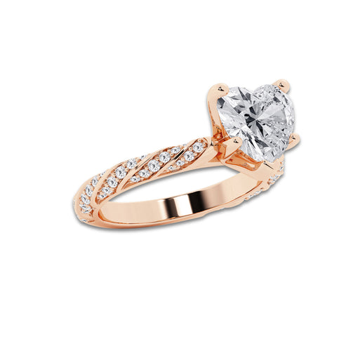 3.92 ctw Heart Lab-Grown Diamond Twisted Band Engagement Ring in 14K Rose Gold for Women | Colorless E, VS1 Clarity, IGI Certified 3.50 ct Center Diamond