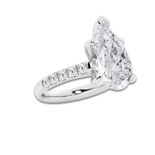 7.55 ctw Pear Lab-Grown Diamond Pave Engagement Ring in 14K White Gold for Women | E Color, VS1 Clarity, IGI Certified 7.00 ct Center Diamond