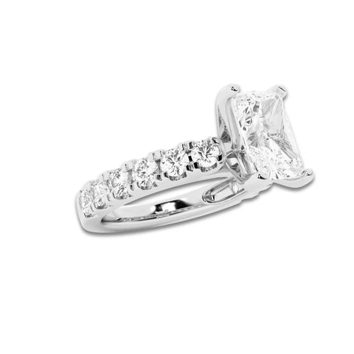 3.00 ctw Radiant Lab-Grown Diamond Split-Prong Set Side Stone Engagement Ring in 14K White Gold for Women | Colorless E, VS1 Clarity, IGI Certified 2.00 ct Center Diamond