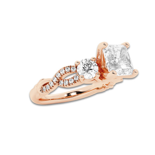 1.23 ctw Asscher Lab-Grown Diamond Side Stone Engagement Ring in 14K Rose Gold for Women | Colorless E, VS1 Clarity, IGI Certified 0.75 ct Center Diamond