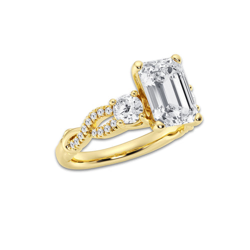 3.60 ctw Emerald Lab-Grown Diamond Side Stone Engagement Ring in 14K Yellow Gold for Women | Colorless D, VVS1 Clarity, IGI Certified 3.00 ct Center Diamond