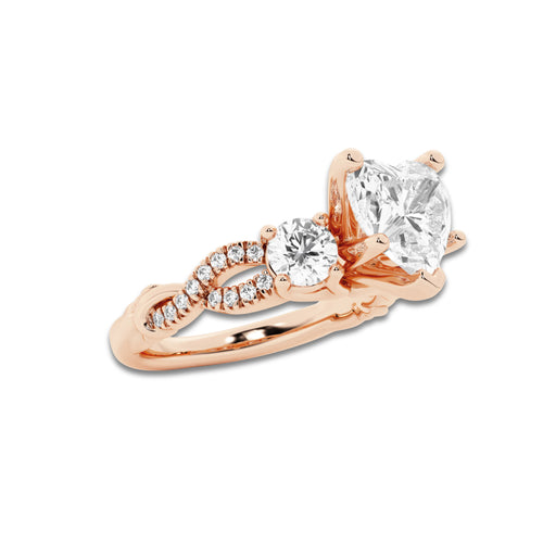 1.48 ctw Heart Lab-Grown Diamond Side Stone Engagement Ring in 14K Rose Gold for Women | Colorless E, VS1 Clarity, IGI Certified 1.00 ct Center Diamond