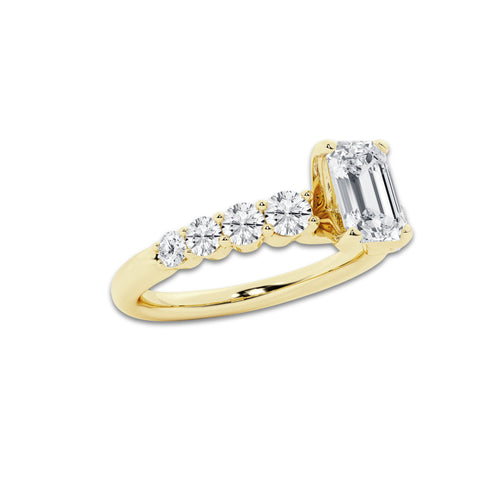 1.54 Ct Emerald Lab-Grown Diamond Half Eternity Engagement Ring in 14K Yellow Gold for Female, Colorless (D), VVS1 Clarity | IGI Certified, 1.00 Ct Center Diamond