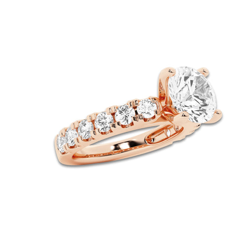 3.00 ctw Round Lab-Grown Diamond Split-Prong Set Side Stone Engagement Ring in 14K Rose Gold for Women | Colorless D, VVS1 Clarity, IGI Certified 2.00 ct Center Diamond