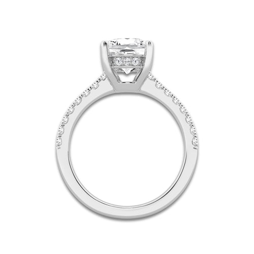 3.28 ctw Elongated Cushion Lab-Grown Diamond Hidden Halo Side Stone Engagement Ring in 18K White Gold for Women | Colorless D, VVS1 Clarity, IGI Certified 3.00 ct Center Diamond
