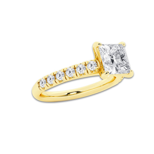 1.91 ctw Princess Lab-Grown Diamond Pave Engagement Ring in 14K Yellow Gold for Women | E Color, VS1 Clarity, IGI Certified 1.50 ct Center Diamond