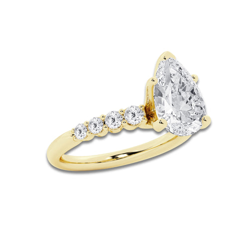 3.54 ctw Pear Lab-Grown Diamond Side Stone Engagement Ring in 14K Yellow Gold for Women | Colorless D, VVS1 Clarity, IGI Certified 3.00 Ct Center Diamond