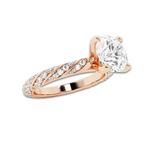2.44 ctw Round Lab-Grown Diamond Twisted Band Engagement Ring in 14K Rose Gold for Women | Colorless E, VS1 Clarity, IGI Certified 2.00 ct Center Diamond