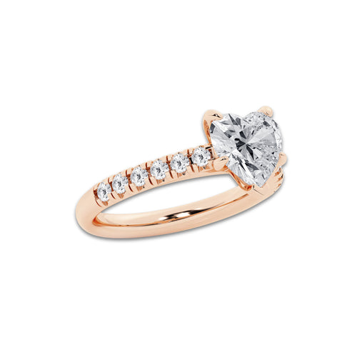 2.41 ctw Heart Lab-Grown Diamond Pave Engagement Ring in 14K Rose Gold for Women | D Color, VVS1 Clarity, IGI Certified 2.00 ct Center Diamond