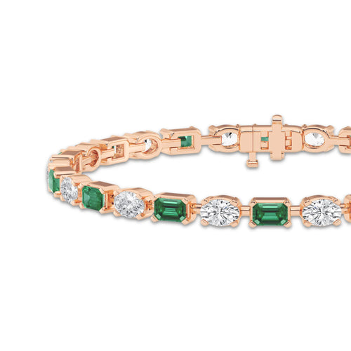 7 1/2 ctw Created Emerald and Oval Lab Grown Diamond Alternating Bracelet - 7 Inches 14K Rose Gold