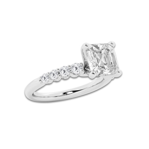5.66 Ct Asscher Lab-Grown Diamond Half Eternity Engagement Ring in 14K White Gold for Female, Colorless (E), VS1 Clarity | IGI Certified, 5.00 Ct Center Diamond