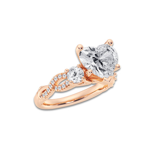 8.61 ctw Heart Lab-Grown Diamond Side Stone Engagement Ring in 14K Rose Gold for Women | Colorless D, VVS1 Clarity, IGI Certified 8.00 ct Center Diamond