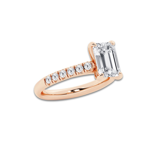 2.90 ctw Emerald Lab-Grown Diamond Pave Engagement Ring in 14K Rose Gold for Women | D Color, VVS1 Clarity, IGI Certified 2.50 ct Center Diamond