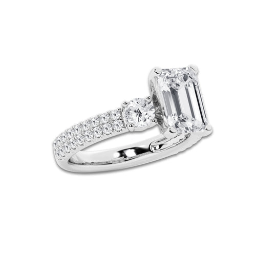 4.00 ctw Emerald Lab-Grown Diamond Three Stone Double Row Engagement Ring in 14K White Gold for Women | E Color, VS1 Clarity, IGI Certified 3.00 ct Center Diamond