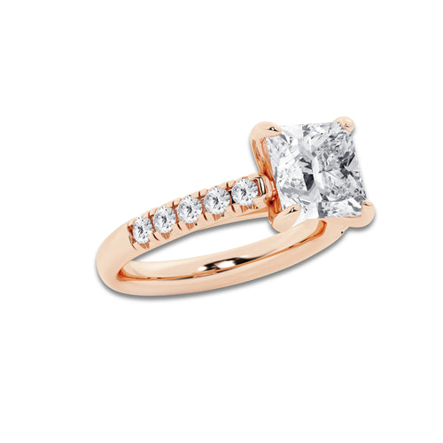 3.93 ctw Princess Lab-Grown Diamond Pave Engagement Ring in 14K Rose Gold for Women | D Color, VVS1 Clarity, IGI Certified 3.50 ct Center Diamond