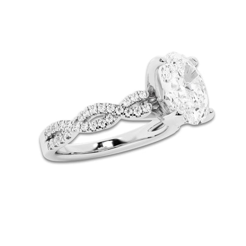 2.25 ctw Oval Lab-Grown Diamond Twisted Shank Engagement Ring in 14K White Gold for Women | D Color, VVS1 Clarity, IGI Certified 2.00 ct Center Diamond