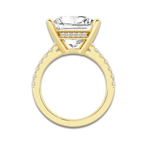 7.39 ctw Princess Lab-Grown Diamond Hidden Halo Side Stone Engagement Ring in 18K Yellow Gold for Women | Colorless E, VS1 Clarity, IGI Certified 7.00 ct Center Diamond