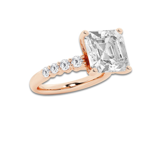 8.66 Ct Asscher Lab-Grown Diamond Half Eternity Engagement Ring in 14K Rose Gold for Female, Colorless (D), VVS1 Clarity | IGI Certified, 8.00 Ct Center Diamond