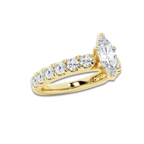 2.00 ctw Marquise Lab-Grown Diamond Split-Prong Set Side Stone Engagement Ring in 14K Yellow Gold for Women | Colorless E, VS1 Clarity, IGI Certified 1.00 ct Center Diamond