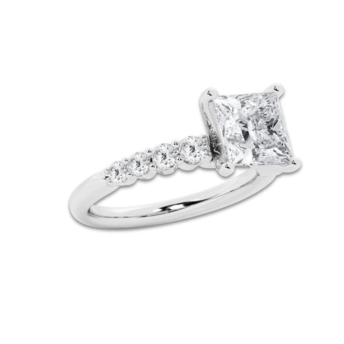 3.04 ctw Princess Lab-Grown Diamond Side Stone Engagement Ring in 14K White Gold for Women | Colorless E, VS1 Clarity, IGI Certified 2.50 Ct Center Diamond