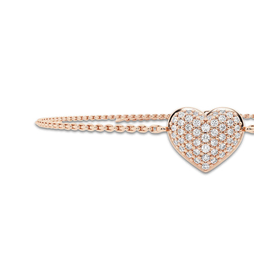 1/4 ctw Round Lab Grown Diamond Pave Heart Chain Bracelet Chain Bracelet - 7 Inches 14K Rose Gold, DE, VS1