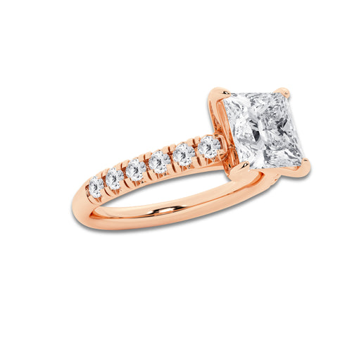 2.41 ctw Princess Lab-Grown Diamond Pave Engagement Ring in 14K Rose Gold for Women | E Color, VS1 Clarity, IGI Certified 2.00 ct Center Diamond