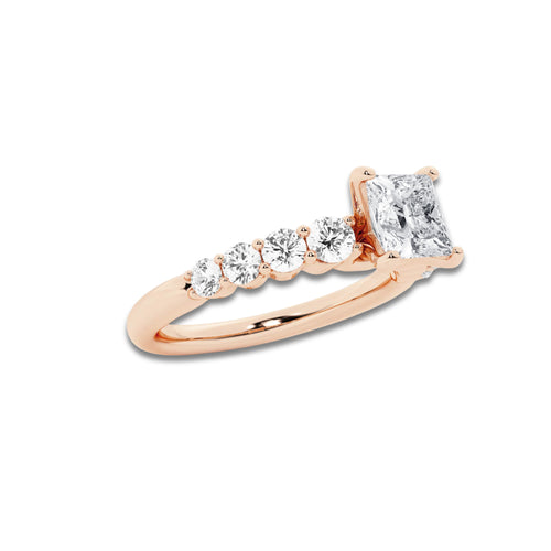 1.54 ctw Princess Lab-Grown Diamond Side Stone Engagement Ring in 14K Rose Gold for Women | Colorless D, VVS1 Clarity, IGI Certified 1.00 Ct Center Diamond