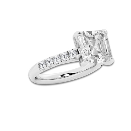 5.43 ctw Asscher Lab-Grown Diamond Pave Engagement Ring in 14K White Gold for Women | E Color, VS1 Clarity, IGI Certified 5.00 ct Center Diamond