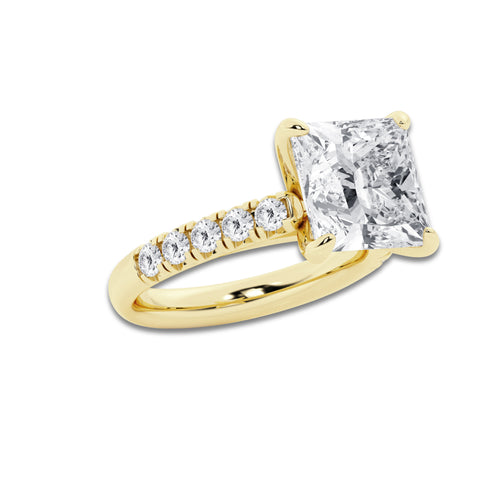 6.55 ctw Princess Lab-Grown Diamond Pave Engagement Ring in 14K Yellow Gold for Women | E Color, VS1 Clarity, IGI Certified 6.00 ct Center Diamond