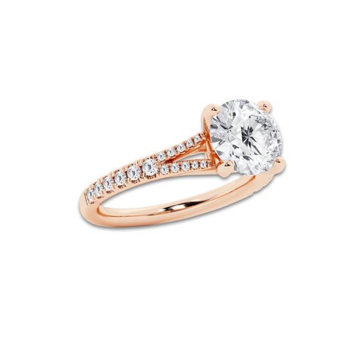 2.83 ctw Round Lab-Grown Diamond Split Shank Side Stone Engagement Ring in 14K Rose Gold for Women | Colorless E, VS1 Clarity, IGI Certified 2.50 ct Center Diamond