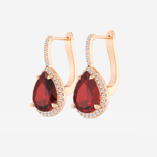 11.0x9.0 mm Pear Shaped Created Ruby and 1/3 ctw Round Lab Grown Diamond Leverback Earrings 14K Rose Gold