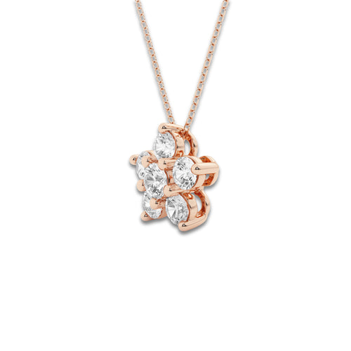 1 1/2 ctw Round Lab Grown Diamond Flower Pendant with Adjustable Chain 14K Rose Gold, DE, VS1 | 1 1/2 ct Center