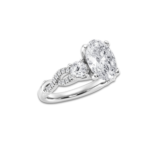 3.10 ctw Oval Lab-Grown Diamond Side Stone Engagement Ring in Platinum for Women | Colorless E, VS1 Clarity, IGI Certified 2.50 ct Center Diamond