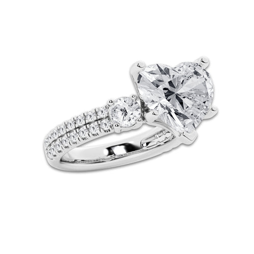 6.96 ctw Heart Lab-Grown Diamond Three Stone Double Row Engagement Ring in 14K White Gold for Women | D Color, VVS1 Clarity, IGI Certified 6.00 ct Center Diamond