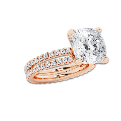9.22 ctw Cushion Lab-Grown Diamond Double Row Diamond Engagement Ring in 14K Rose Gold for Women | Colorless D, VVS1 Clarity, IGI Certified 8.00 ct Center Diamond