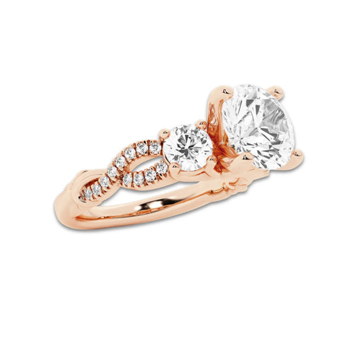 2.62 ctw Round Lab-Grown Diamond Side Stone Engagement Ring in 14K Rose Gold for Women | Colorless D, VVS1 Clarity, IGI Certified 2.00 ct Center Diamond