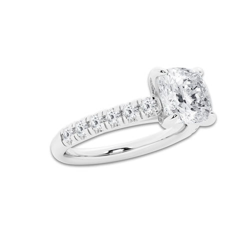 2.40 ctw Cushion Lab-Grown Diamond Pave Engagement Ring in Platinum for Women | E Color, VS1 Clarity, IGI Certified 2.00 ct Center Diamond