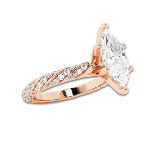 2.44 ctw Marquise Lab-Grown Diamond Twisted Band Engagement Ring in 14K Rose Gold for Women | Colorless E, VS1 Clarity, IGI Certified 2.00 ct Center Diamond