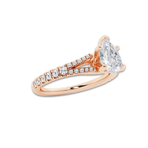 1.33 ctw Pear Lab-Grown Diamond Split Shank Side Stone Engagement Ring in 14K Rose Gold for Women | Colorless E, VS1 Clarity, IGI Certified 1.00 ct Center Diamond