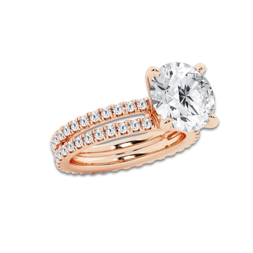 6.22 ctw Round Lab-Grown Diamond Double Row Diamond Engagement Ring in 14K Rose Gold for Women | Colorless D, VVS1 Clarity, IGI Certified 5.00 ct Center Diamond