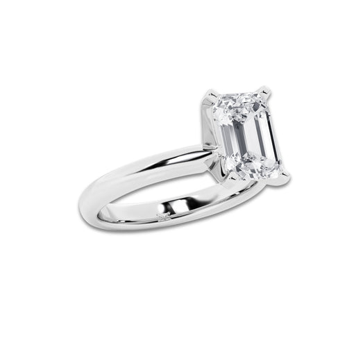 3.00 ctw Emerald Lab-Grown Diamond Minimalist Engagement Ring in 14K White Gold for Women | D Color, VVS1 Clarity, IGI Certified