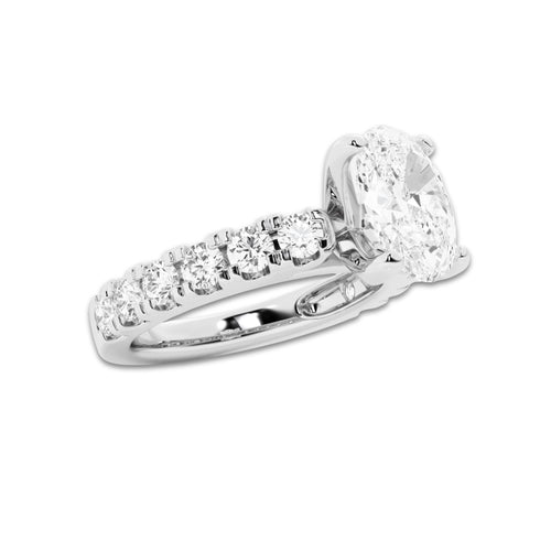 3.00 ctw Oval Lab-Grown Diamond Split-Prong Set Side Stone Engagement Ring in 14K White Gold for Women | Colorless E, VS1 Clarity, IGI Certified 2.00 ct Center Diamond