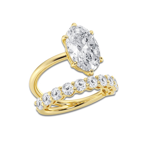 Talia 4 1/5 ctw Oval Lab Grown Diamond Side Stone Engagement Ring 14K Yellow Gold, D, VVS | IGI Certified, 3 ct Center